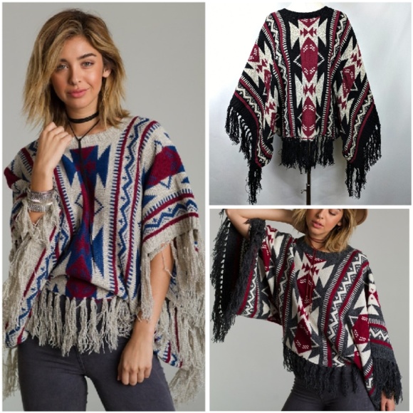 Indigo Indie Sweaters - 💥Last one! Warm and Cozy Aztec Poncho